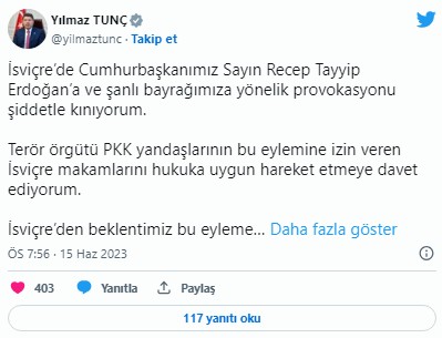 Bakan Yılmaz Tunç'tan İsviçre'deki alçak saldırıya kınama